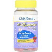 Kids Smart, „Kids Smart®“, „Vita“ guminukai, stipriems kaulams ir dantims, kalcis ir vitaminas D3, nuo 3 metų, braškių skonio, 30 guminukų