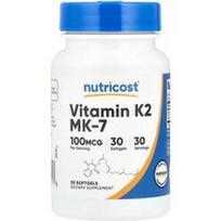 Nutricost, Vitaminas K2 MK-7, 100 mcg, 30 minkštųjų kapsulių