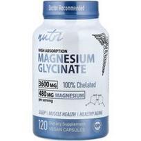 Nutri, Magnio glicinatas, didelės absorbcijos, 3600 mg, 120 veganiškų kapsulių