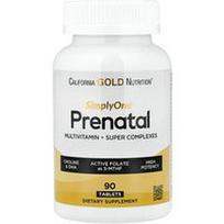 California Gold Nutrition, Tiesiog vienas®, prenatalinis multivitaminas su super žalumynais, prieskoniais, vitaminu A ir folio rūgštimi, 90 tablečių