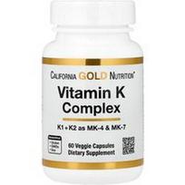 California Gold Nutrition, Vitamino K kompleksas, 60 vegetariškų kapsulių