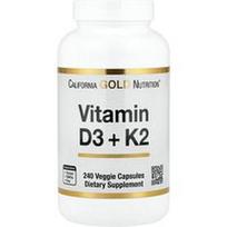 California Gold Nutrition, Vitaminas D3 + K2, 240 vegetariškų kapsulių