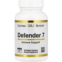 California Gold Nutrition, „Defender 7“ su A, C, D3, B6, cinku, selenu ir beta gliukanu, 60 vegetariškų kapsulių