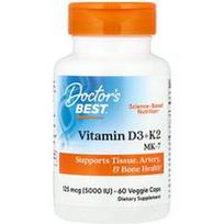 Doctor's Best, Vitaminas D3 + K2, MK-7, 60 vegetariškų kapsulių
