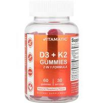 Vitamatic, D3 + K2 guminukai, natūralios avietės, 60 guminukų