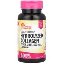 Sundance Vitamins, Hidrolizuotas I ir III tipo kolagenas + vitaminas C, 60 dengtų kapsulių