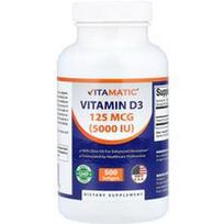 Vitamatic, Vitaminas D3, 125 mcg (5000 TV), 500 minkštųjų gelių