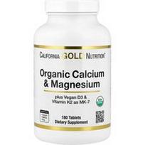 California Gold Nutrition, Organinis kalcis ir magnis su D3 ir K2, 180 tablečių