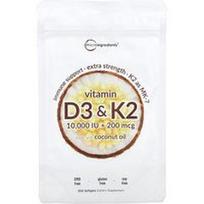 Micro Ingredients, Vitaminas D3 ir K2, 300 minkštųjų kapsulių