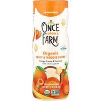 Once Upon A Farm, Ekologiški vaisių ir daržovių pyragėliai, šliaužtinukai, mangai, morkos ir kokosas su ciberžole, nesaldinti, 42,5 g