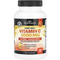 BioSchwartz, Kartą per dieną vartojamas vitaminas C, buferinis, švelnus skrandžiui su bioflavonoidais ir erškėtuogėmis, 100 tablečių
