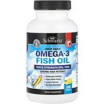 BioSchwartz, Kartą per dieną vartojami omega-3 žuvų taukai, trigubo stiprumo, didelio stiprumo, citrinų skonio, 1200 mg, 100 minkštųjų kapsulių