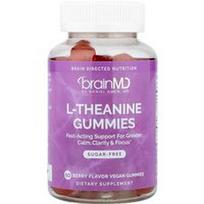 BrainMD, L-teanino guminukai, uogų skonio, 60 veganiškų guminukų (100 mg viename guminuke)