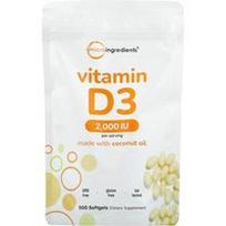 Micro Ingredients, Vitaminas D3, 2000 TV, 500 minkštųjų gelių