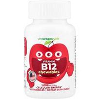 VitaWorks, Vaikams, kramtomosios tabletės su vitaminu B12, vyšnių skonio, 120 kramtomųjų tablečių (500 mcg vienoje tabletėje)