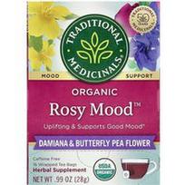 Traditional Medicinals, Organinės „Rosy Mood™“, damianos ir drugelio žirnių žiedų arbatos, be kofeino, 16 suvyniotų arbatos pakelių, 28 g