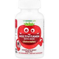 VitaWorks, Vaikams, multivitaminai su geležimi, mišrūs vaisiai, 120 kramtomųjų tablečių