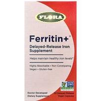 Flora, Ferritin +®, 30 pailginto atpalaidavimo veganiškų kapsulių (20 mg vienoje kapsulėje)