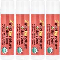 Mild By Nature, „Sierra Bees™“ ekologiški lūpų balzamai su taukmedžio sviestu ir argano aliejumi, 4 vnt. pakuotė po 4,25 g (0,15 uncijos)