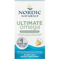Nordic Naturals, „Ultimate Omega®“, augalinės kilmės EPA ir DHA, citrinų skonio, 60 minkštųjų kapsulių (605 mg vienoje minkštojoje kapsulėje)