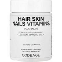 Codeage, Plaukų, odos ir nagų vitaminai, platininiai, 60 daržovių kapsulių