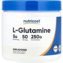 Nutricost, L-glutaminas, be skonio, 8,9 uncijos (250 g)