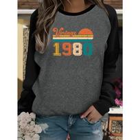 Letter Print Raglan Sleeve Autumn and Winter Long Sleeve T-Shirt XS black