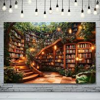 Magijos bibliotekos dizaino foninis baneris Sieninė gobelenas Tinka vestuvėms Svetainės sofos foninei sienai Kambario dekoravimui 100X70CM brown