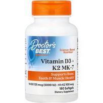 Doctor's Best, Vitaminas D3 + K2 MK-7, 180 Softgels