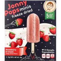 JonnyPops, Liofilizuoti mini saldainiai, braškių ir grietinėlės skonio, 5 ledukai ant pagaliuko po 10 g