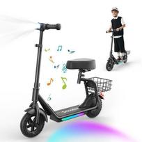 Vaikiškas elektrinis paspirtukas su sėdyne 2 viename iK7-8, 14 metų amžiaus-Tėvų kontrolė per programėlę-Nuvažiuojamas atstumas 15 km-Bluetooth muzika-Juodas