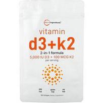 Micro Ingredients, Vitaminas D3 + K2, 180 minkštųjų kapsulių