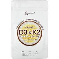Micro Ingredients, Vitaminas D3 ir K2, 180 minkštųjų kapsulių