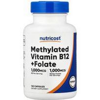 Nutricost, Metilintas vitaminas B12 + folatas, 120 kapsulių