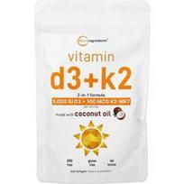 Micro Ingredients, Vitaminas D3 + K2, 300 minkštųjų kapsulių
