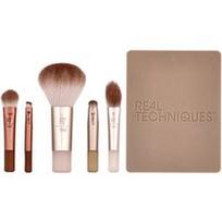 Real Techniques, Naujas „Nudes 2.0“, „On-The-Glow“ mini šepetėlių rinkinys + veidrodinis kompaktinis makiažas, 6 dalių rinkinys