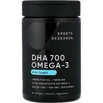 Sports Research, DHA 700 Omega-3, laukinėje gamtoje sugautos žuvies, 90 minkštųjų kapsulių