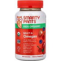 SmartyPants, „Kids Organic“, multivitaminai ir omega rūgštys vaikams, įvairių uogų ir vyšnių skonio, 90 guminukų