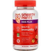 SmartyPants, „Kids Plus“, guminukai vaikams su multivitaminais ir imunitetą stiprinančiomis medžiagomis, braškių, arbūzų ir mandarinų skonio, 60 guminukų