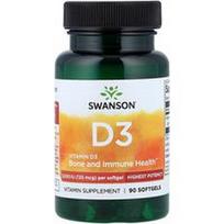 Swanson Vitamins, Vitaminas D3, didžiausio stiprumo, 125 mcg (5000 TV), 90 minkštųjų kapsulių