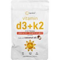 Micro Ingredients, Vitaminas D3 + K2, 300 minkštųjų kapsulių