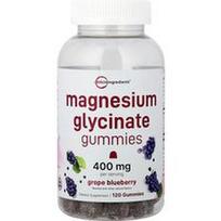 Micro Ingredients, Magnio glicinato guminukai, vynuogių ir mėlynių skonio, 120 guminukų (200 mg viename guminuke)