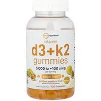 Micro Ingredients, Vitamino D3 + K2 guminukai, auksiniai pasiflorų vaisiai, 120 guminukų