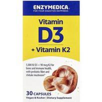 Enzymedica, Vitaminas D3 + vitaminas K2, 30 kapsulių