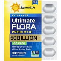Renew Life, „Extra Care Go-Pack“, „Ultimate Flora™“ probiotikas, 50 milijardų KFV, 30 pailginto atpalaidavimo veganiškų kapsulių