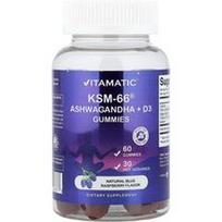 Vitamatic, KSM-66® Ašvaganda + D3 guminukai, natūralios mėlynosios avietės, 60 guminukų