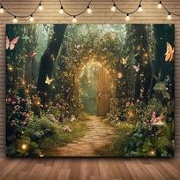 Enchanting Spring Fairy Tale Background - Vibrant Magic Garden with Butterflies, Perfect for Birthday Parties 47.2x31.5inch/120*80cm brown