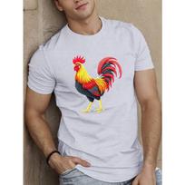 European sizes Men'S Vibrant Embroidered Rooster T-Shirt - Casual Crew Neck, Short Sleeve Summer Top with Geometric Pattern, Regular Fit S balta