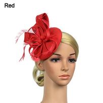 Feather Fascinator Caps Flower Makeup Prom Fashion Hair Accessories  Women raudona