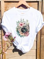 Womens Floral Print ShortSleeved Tshirt Cute Classic Aesthetic Graphic European American Style Top Modal fabric Plants S beige